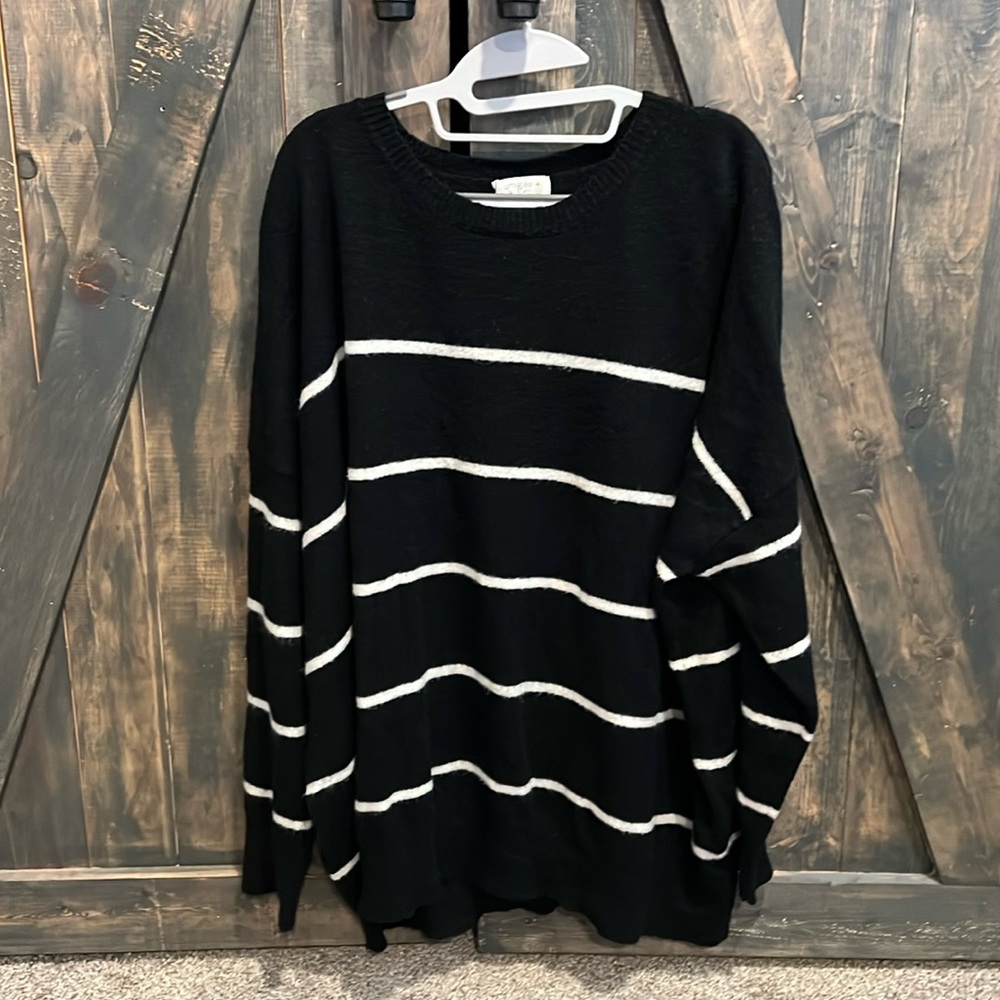 Black Sweater with Cream Horizontal Stripes
